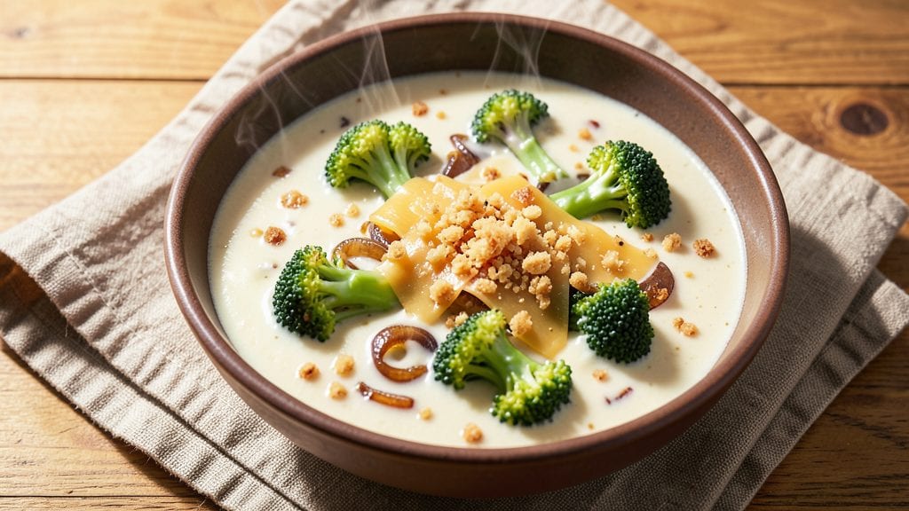 Copycat Broccoli Cheese Soup Recipe: Velvety Cheese Swirls With Crispy Herb Topping