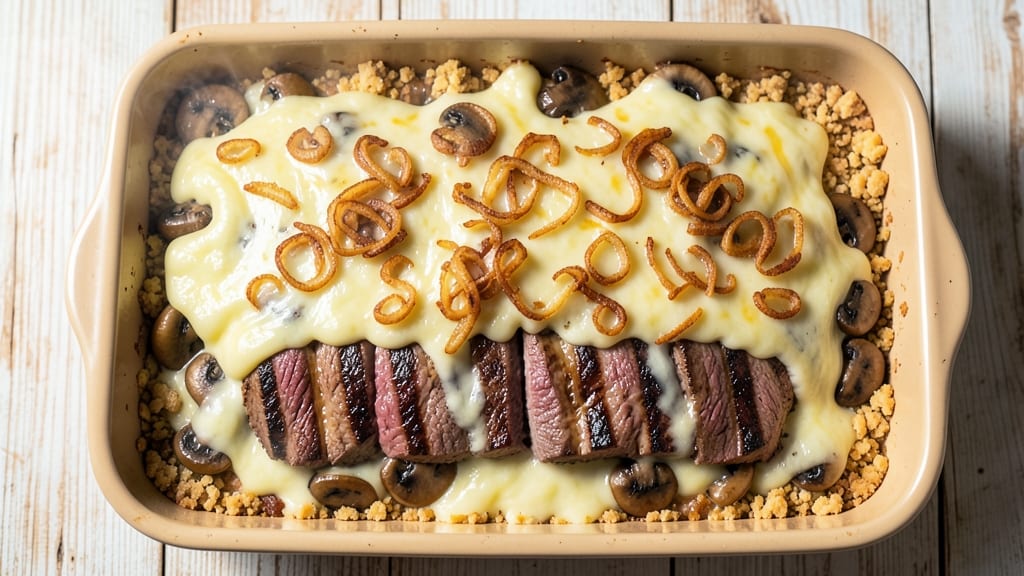 Philly Cheese Casserole Recipe: Crispy Breadcrumbs Over Gooey Cheese Rivers